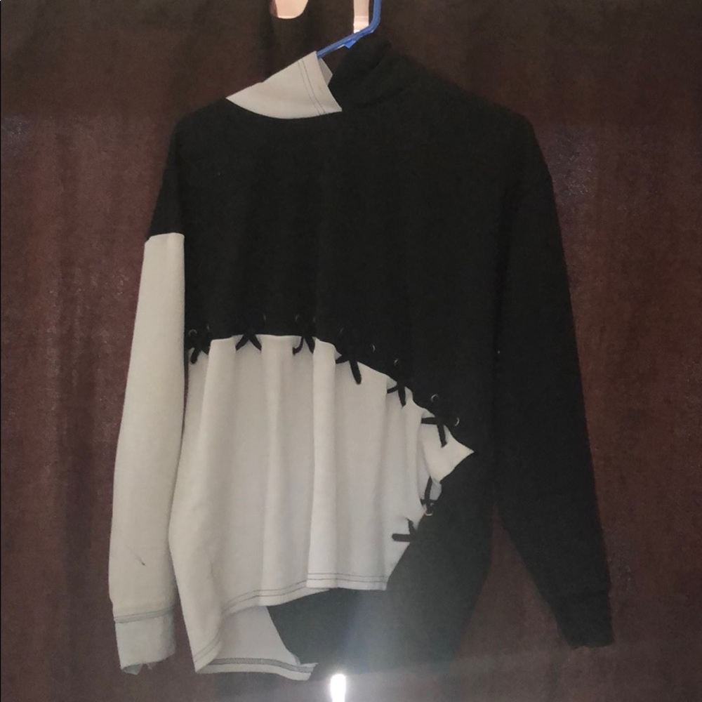 Black and white lace up hoodie